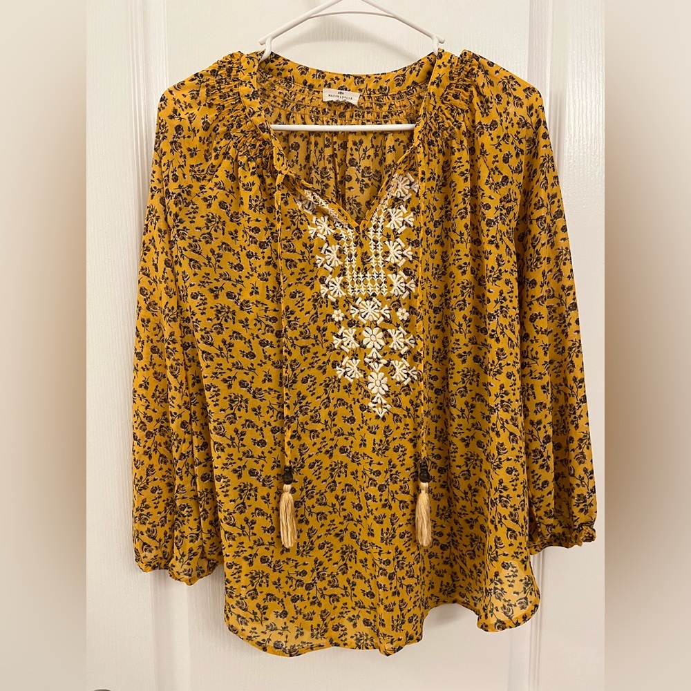 mason & belle • size L • gold boho long sleeve blouse
